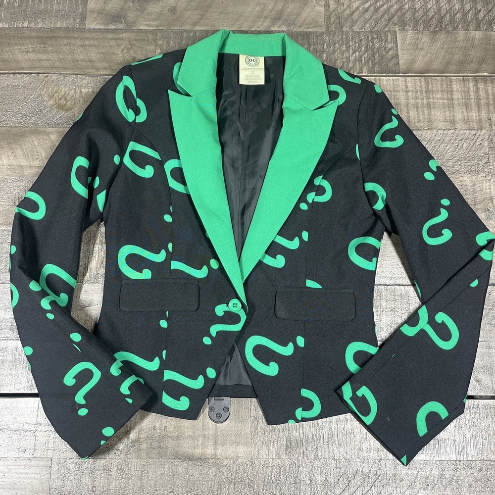 Riddler Blazer Jacket 
DC Comics Black and Green Riddler Cape Jacket